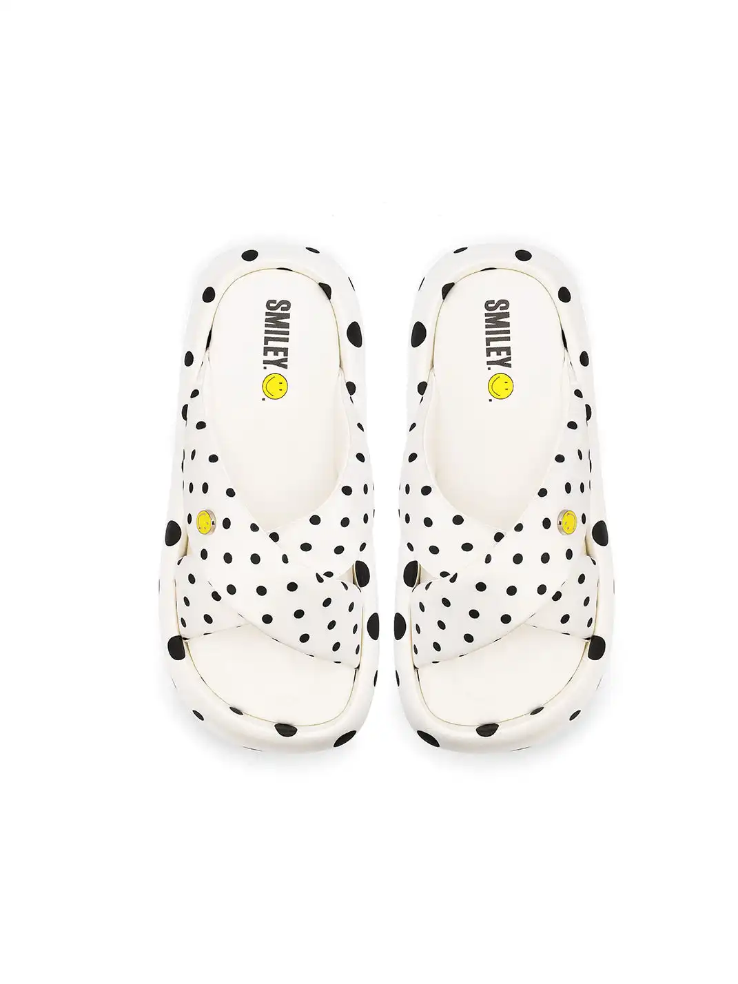 SMILEY | Polka Dot Platform Slide Sandals-White