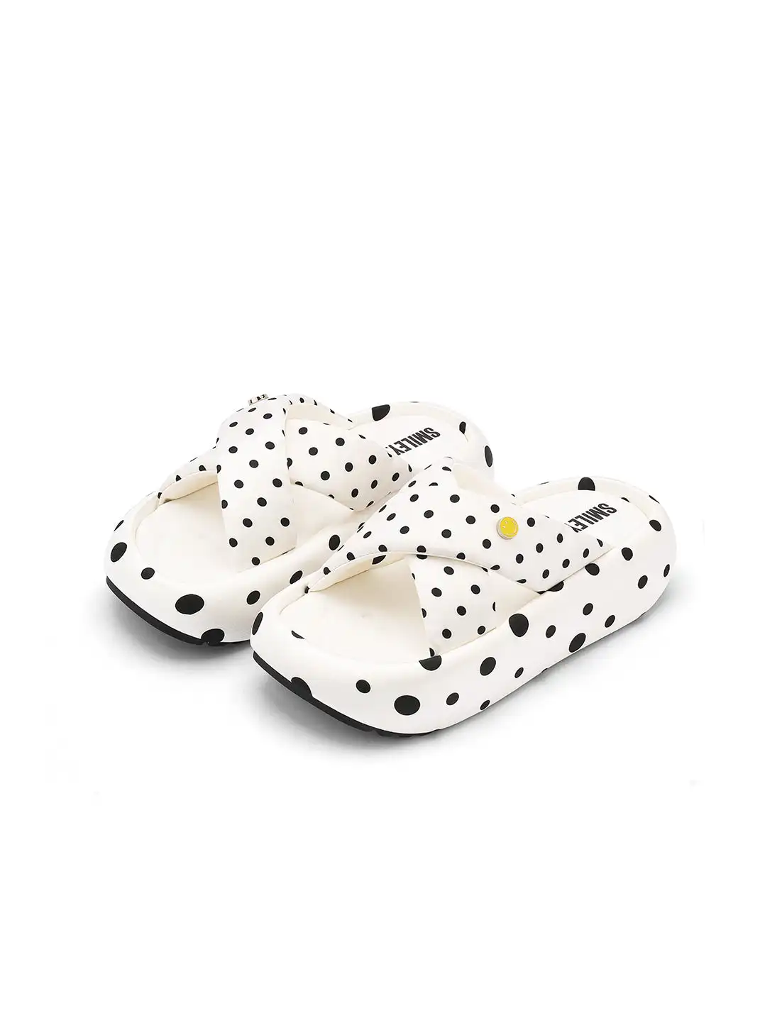 SMILEY | Polka Dot Platform Slide Sandals-White