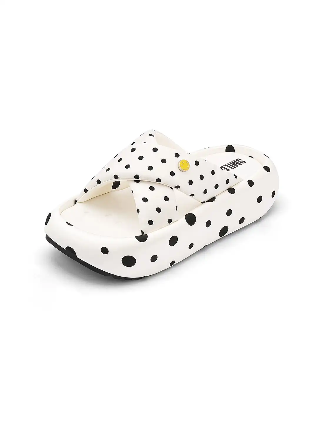 SMILEY | Polka Dot Platform Slide Sandals-White