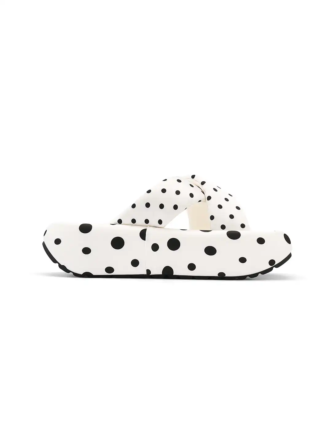SMILEY | Polka Dot Platform Slide Sandals-White