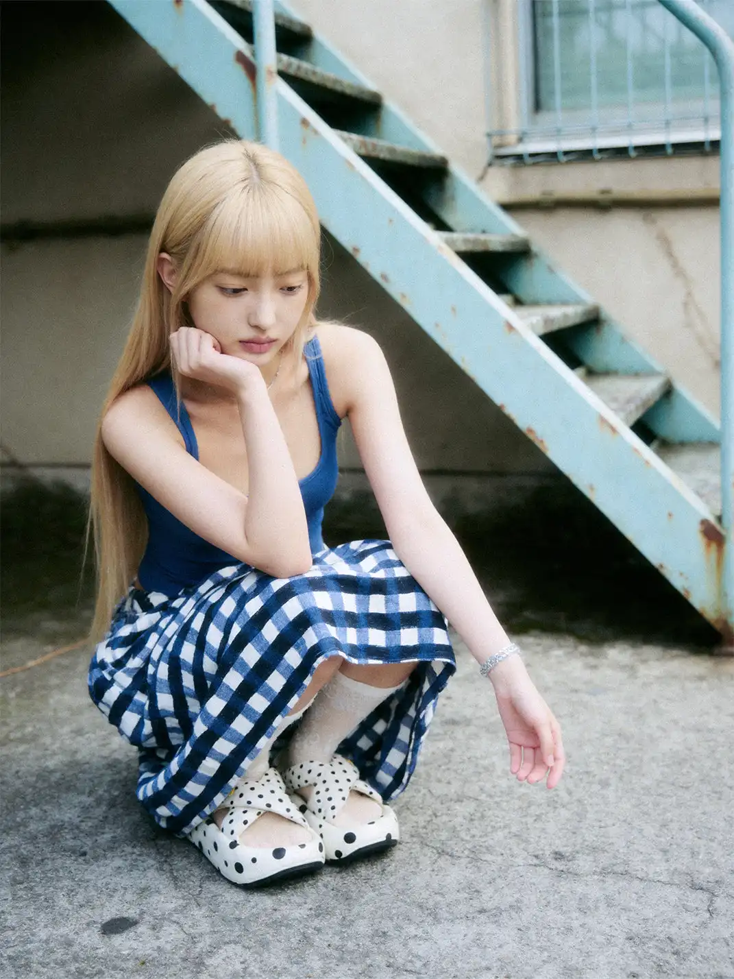 SMILEY | Polka Dot Platform Slide Sandals-White