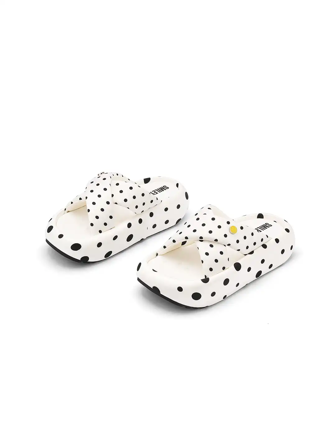 SMILEY | Polka Dot Platform Slide Sandals-White