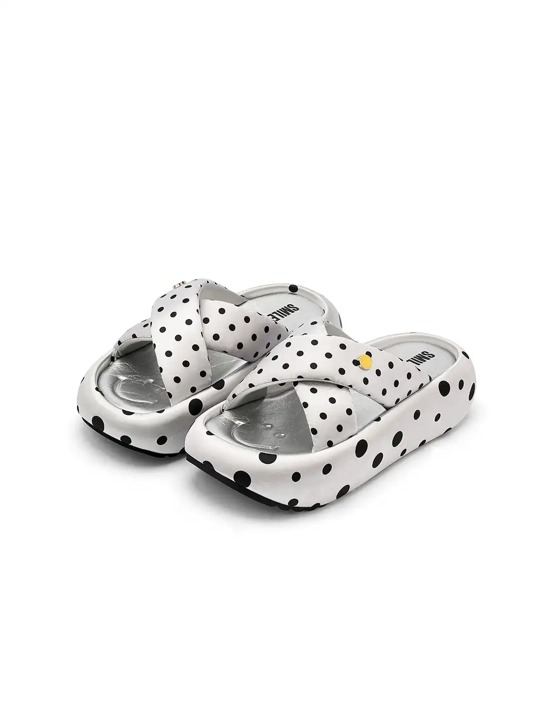 SMILEY | Polka Dot Platform Slide Sandals-Gray