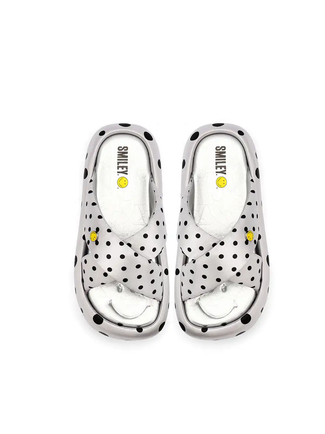 SMILEY | Polka Dot Platform Slide Sandals-Gray