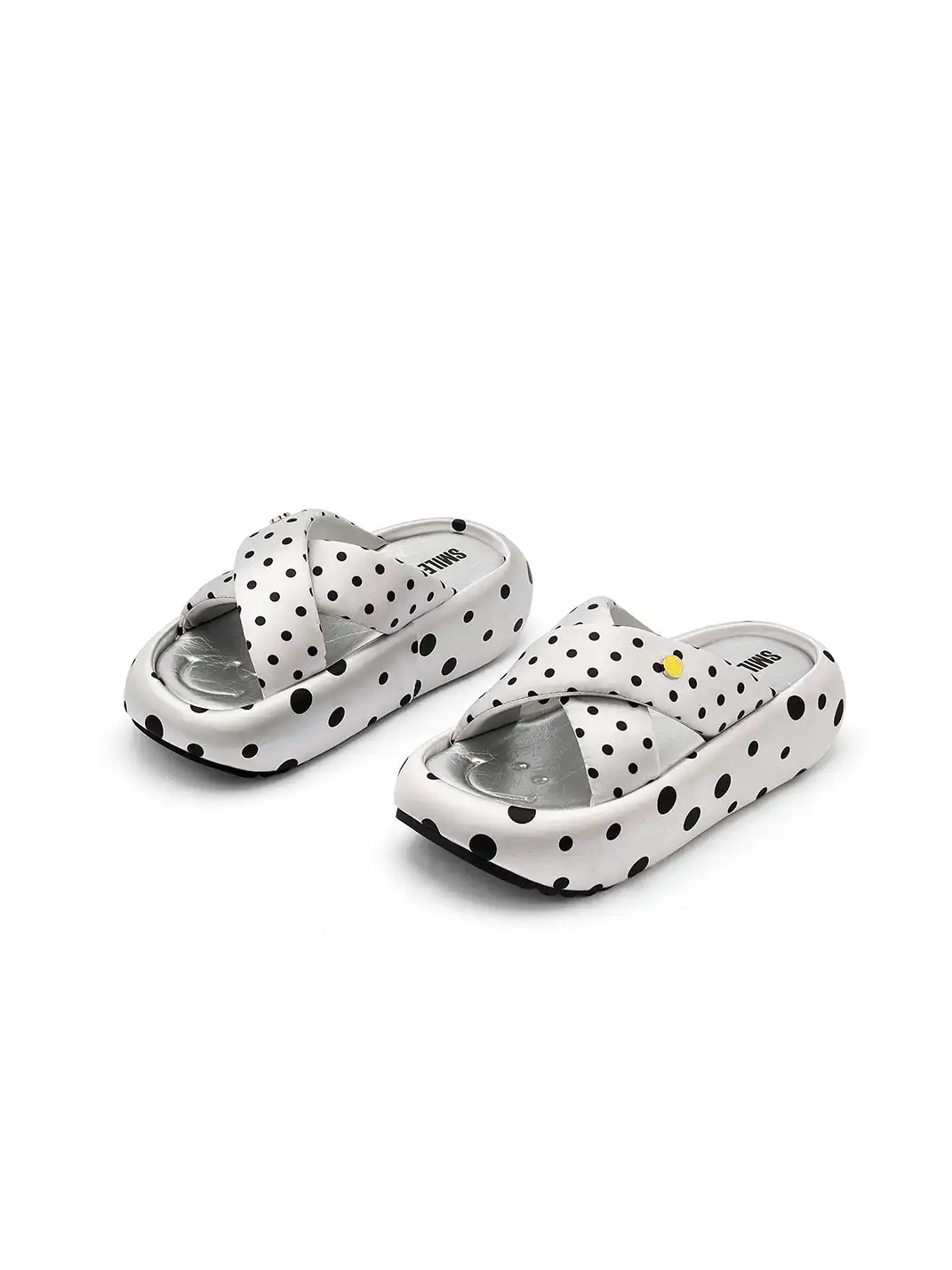 SMILEY | Polka Dot Platform Slide Sandals-Gray