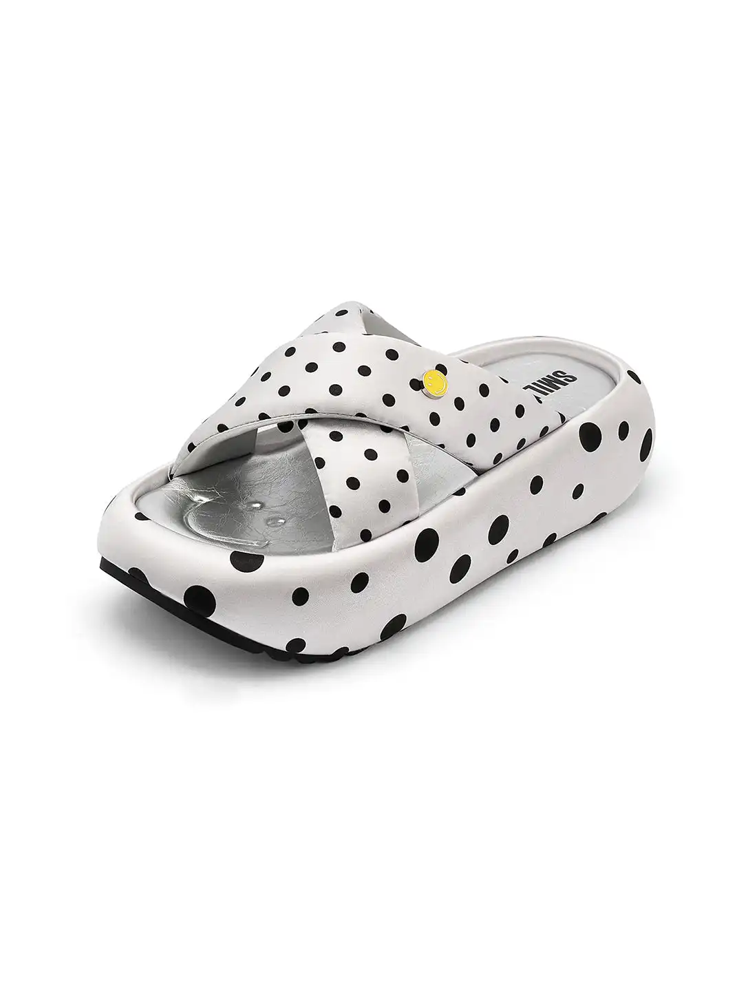 SMILEY | Polka Dot Platform Slide Sandals-Gray