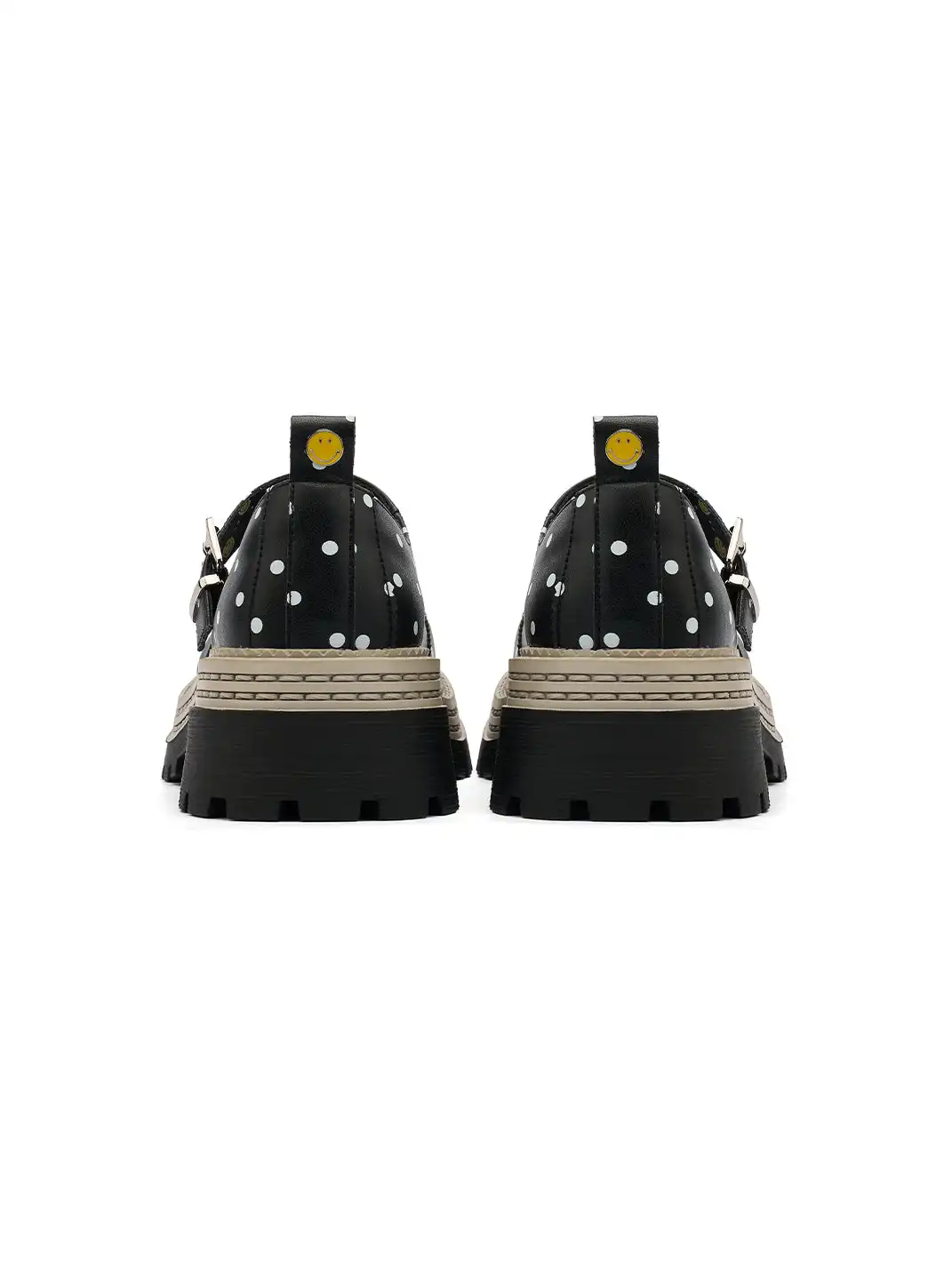SMILEY | Polka Dot Platform Mary Jane Shoes With Bow-Black