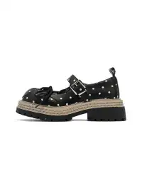 SMILEY | Polka Dot Platform Mary Jane Shoes With Bow-Black