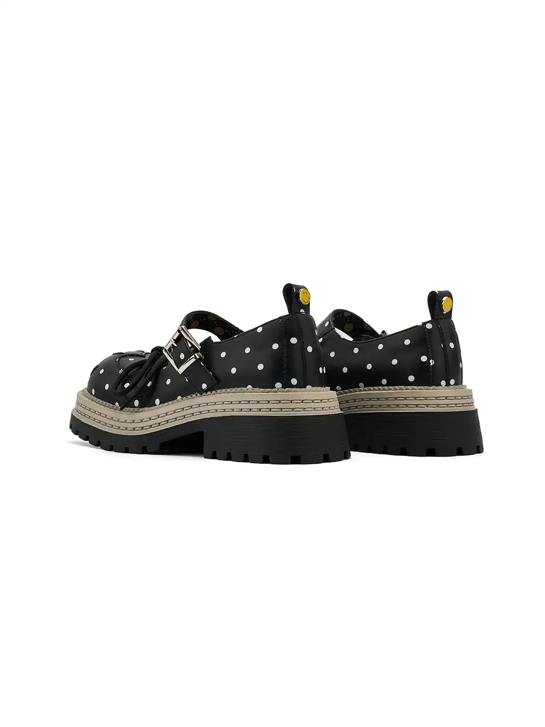 SMILEY | Polka Dot Platform Mary Jane Shoes With Bow-Black