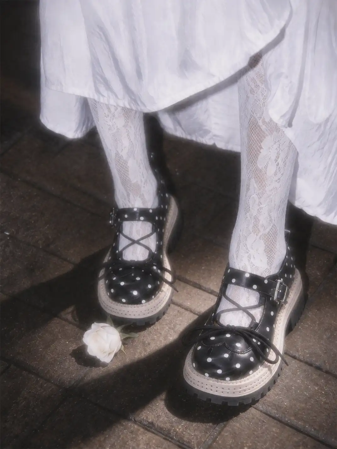 SMILEY | Polka Dot Platform Mary Jane Shoes With Bow-Black