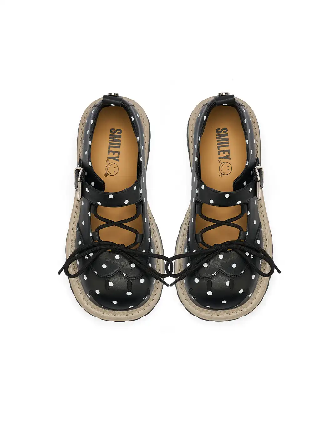 SMILEY | Polka Dot Platform Mary Jane Shoes With Bow-Black