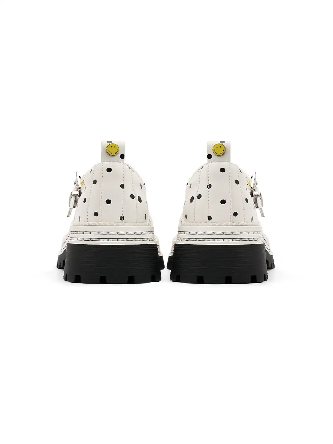 SMILEY | Off-white Polka Dot Mary Jane Platform Shoes With Bow