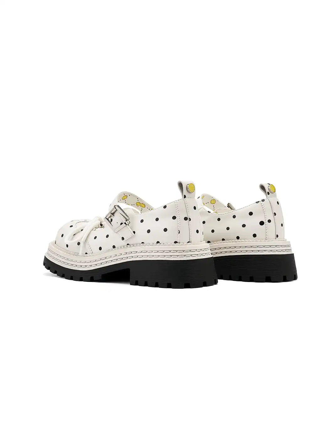 SMILEY | Off-white Polka Dot Mary Jane Platform Shoes With Bow