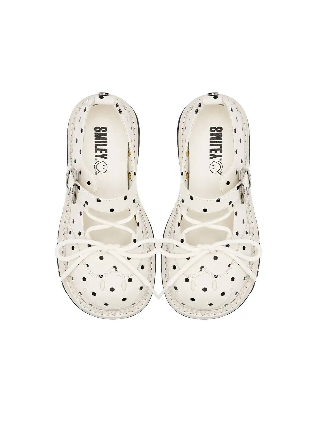 SMILEY | Off-white Polka Dot Mary Jane Platform Shoes With Bow