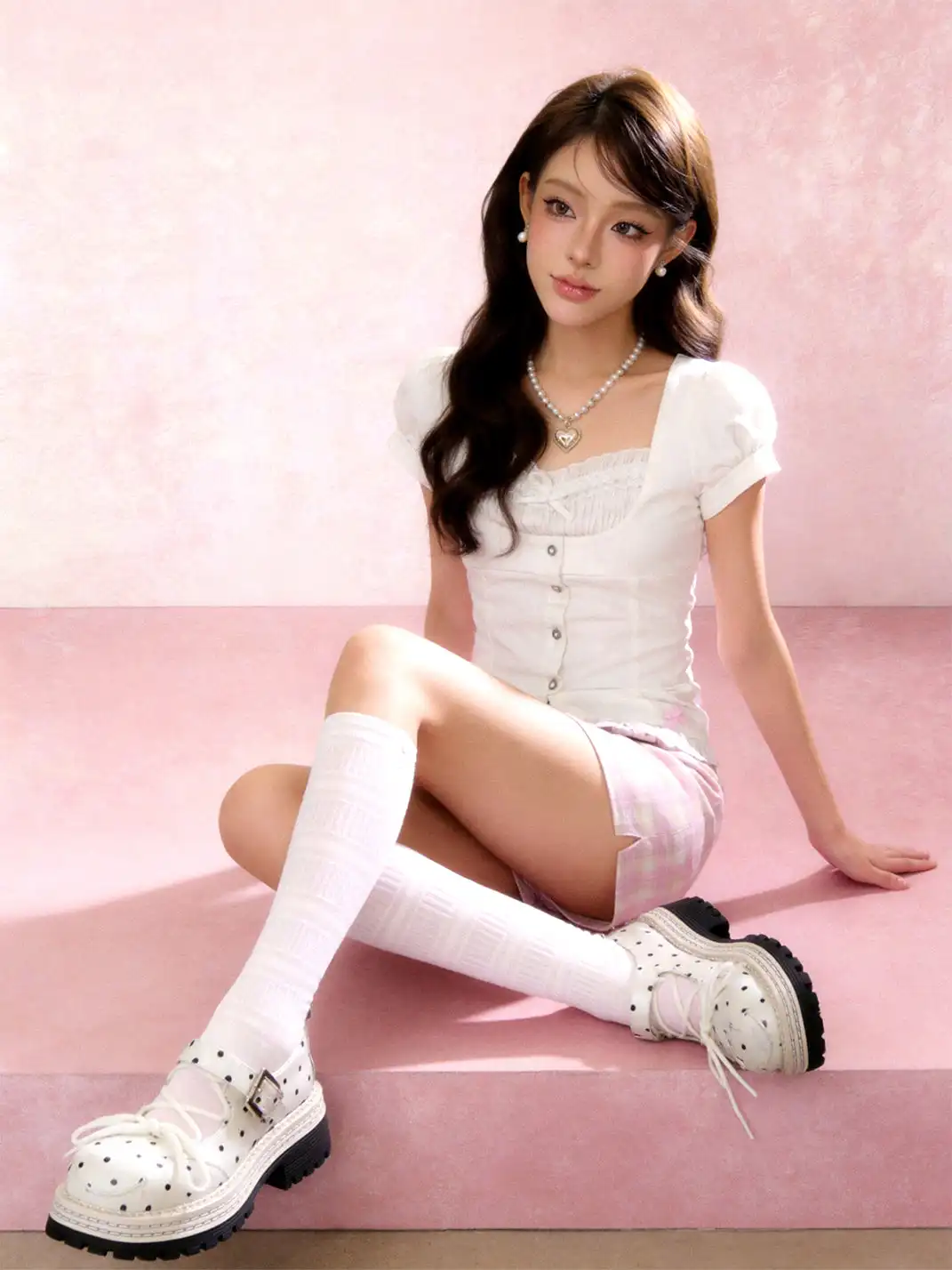 SMILEY | Off-white Polka Dot Mary Jane Platform Shoes With Bow