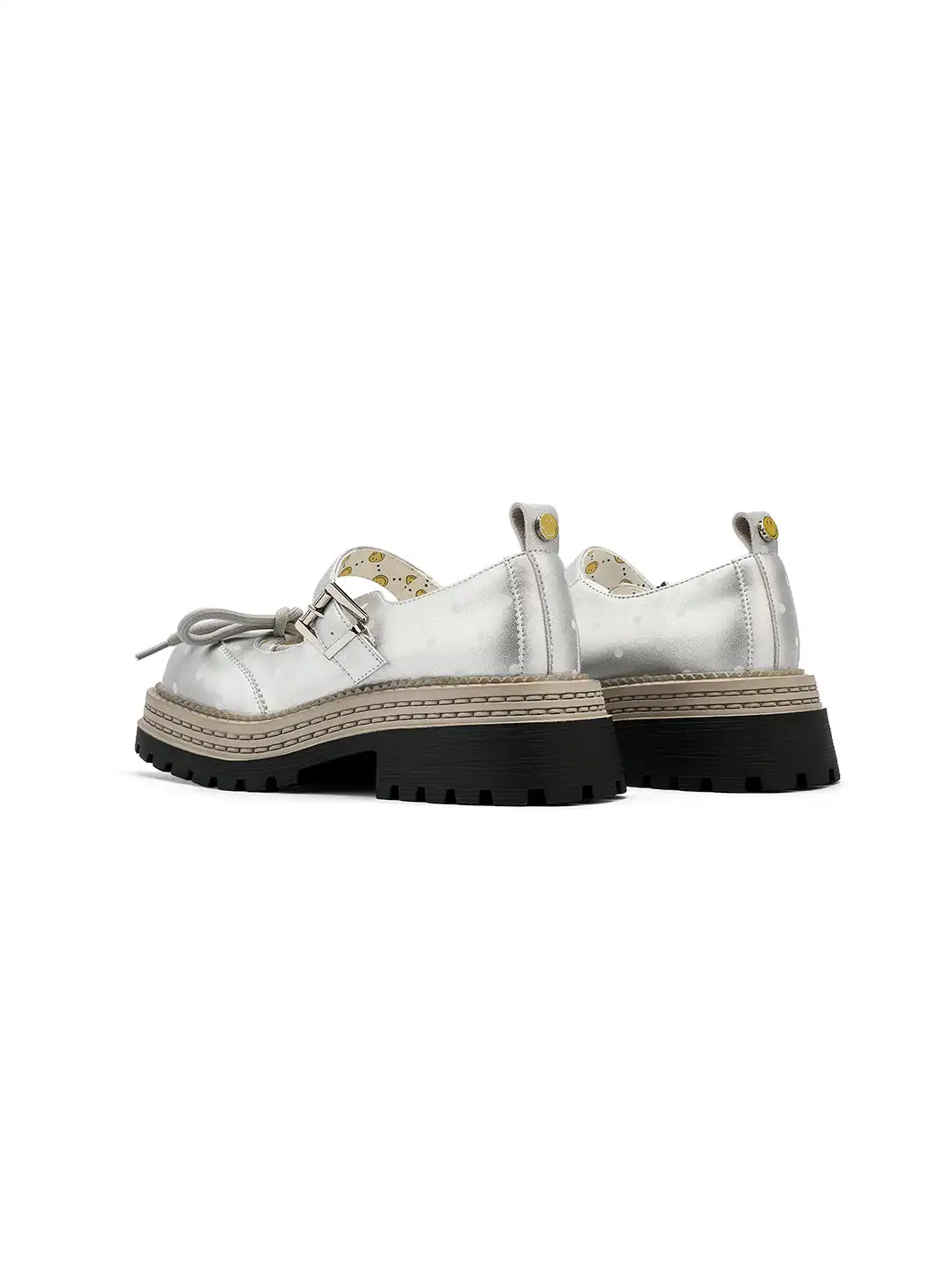 SMILEY | Polka Dot Platform Mary Jane Shoes With Bow-Silver