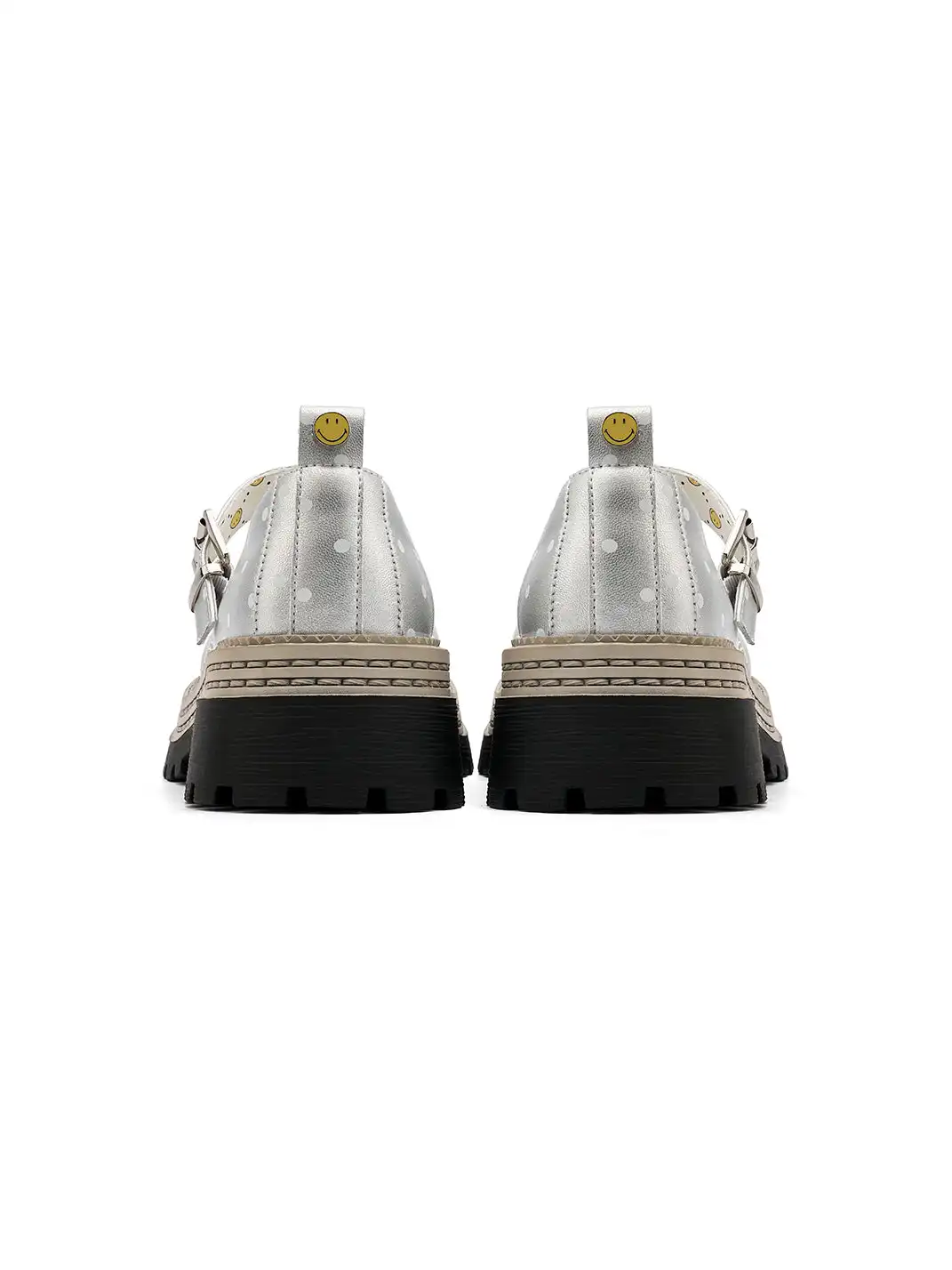 SMILEY | Polka Dot Platform Mary Jane Shoes With Bow-Silver