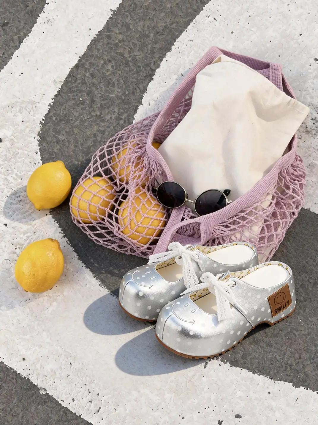 SMILEY | Satin Bow Polka Dot Platform Slide Sandals-Silver