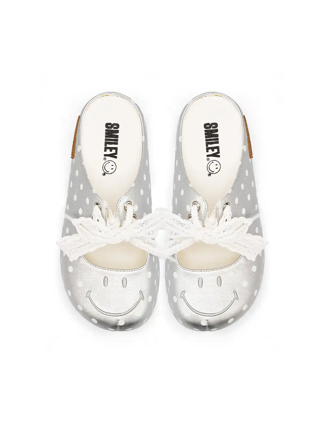 SMILEY | Satin Bow Polka Dot Platform Slide Sandals-Silver