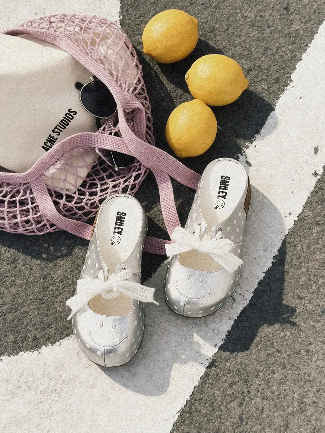 SMILEY | Satin Bow Polka Dot Platform Slide Sandals-Silver
