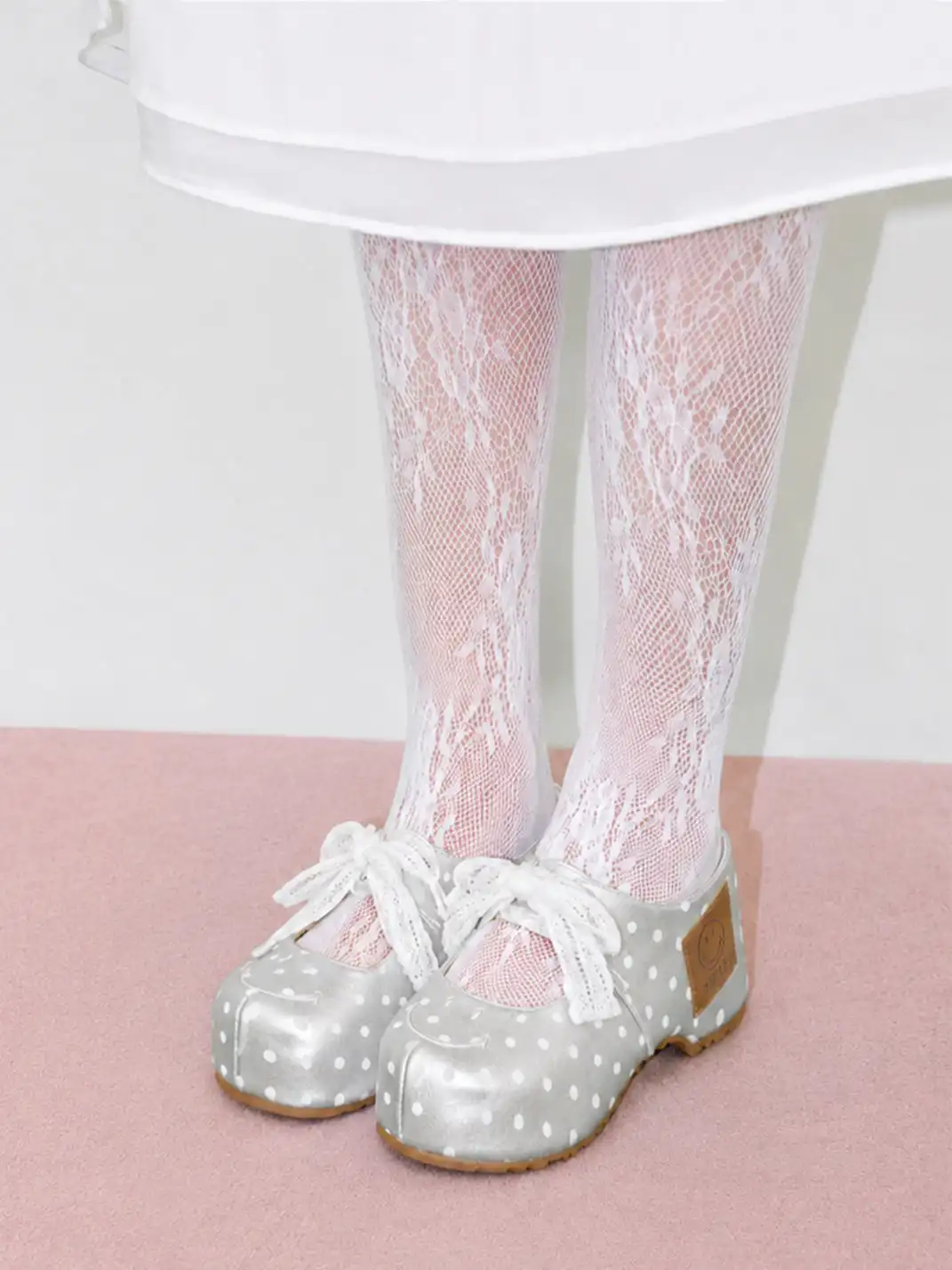 SMILEY | Satin Bow Polka Dot Platform Slide Sandals-Silver