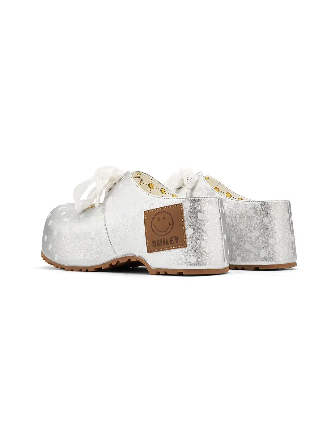 SMILEY | Satin Bow Polka Dot Platform Slide Sandals-Silver