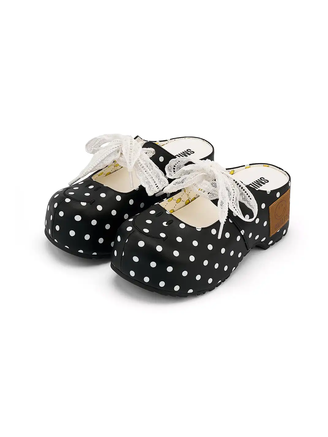 SMILEY | Black Polka Dot Bow Slip-on Flat Mules