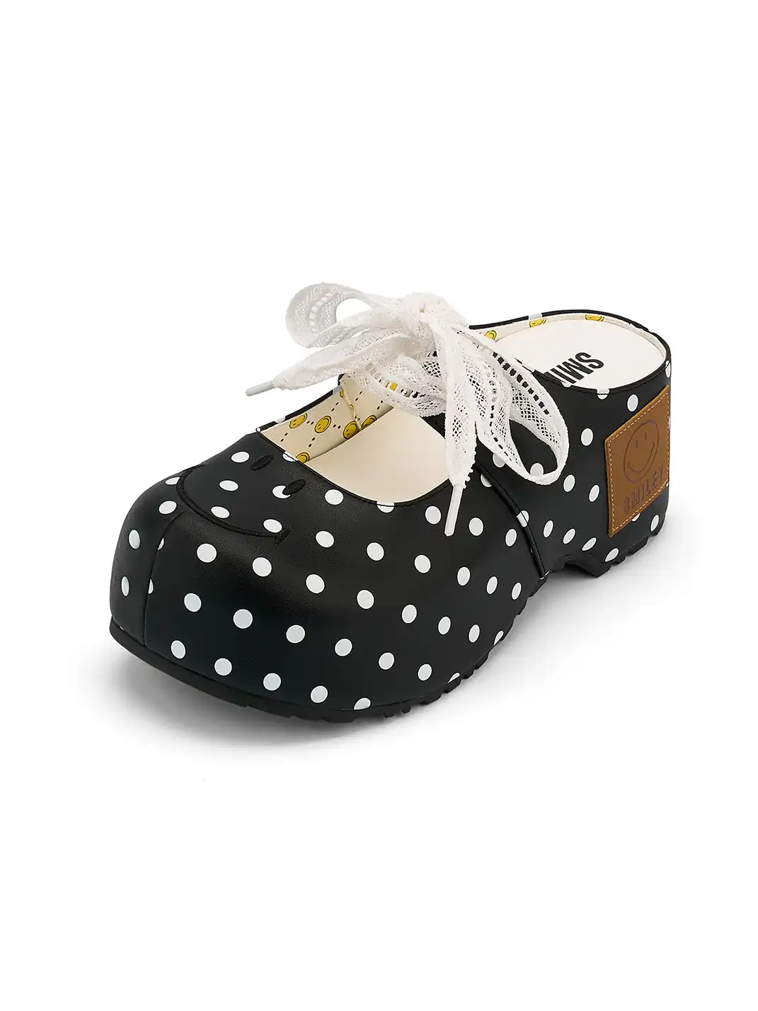 SMILEY | Black Polka Dot Bow Slip-on Flat Mules