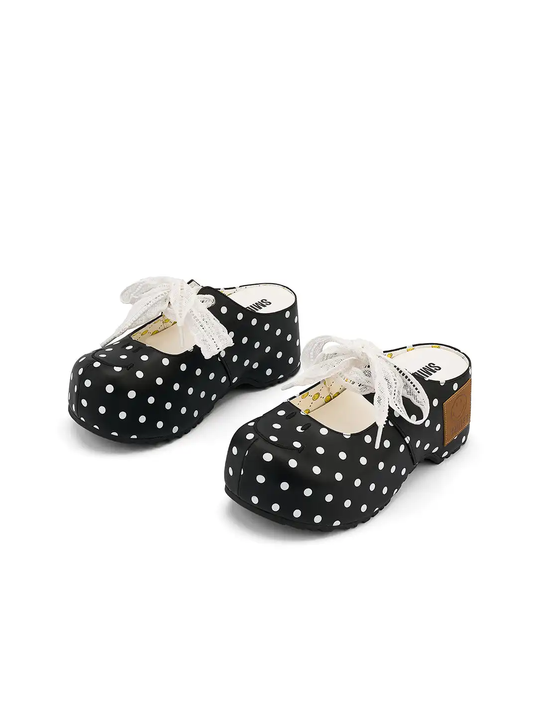 SMILEY | Black Polka Dot Bow Slip-on Flat Mules