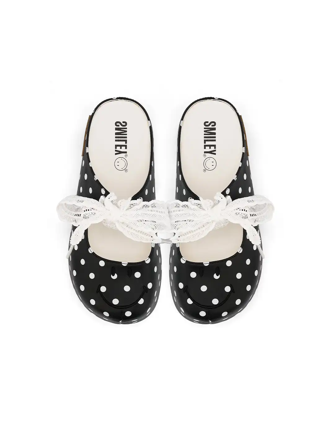 SMILEY | Black Polka Dot Bow Slip-on Flat Mules