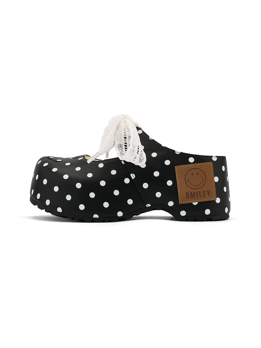 SMILEY | Black Polka Dot Bow Slip-on Flat Mules