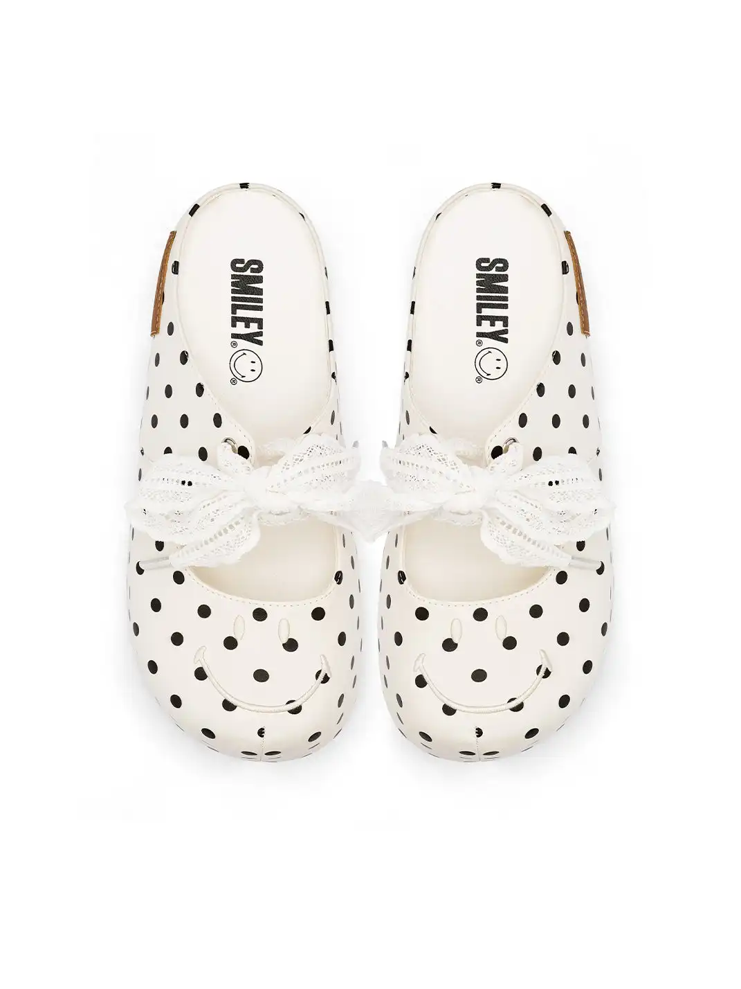 SMILEY | Satin Bow Polka Dot Platform Slide Sandals-White
