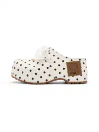 SMILEY | Satin Bow Polka Dot Platform Slide Sandals-White