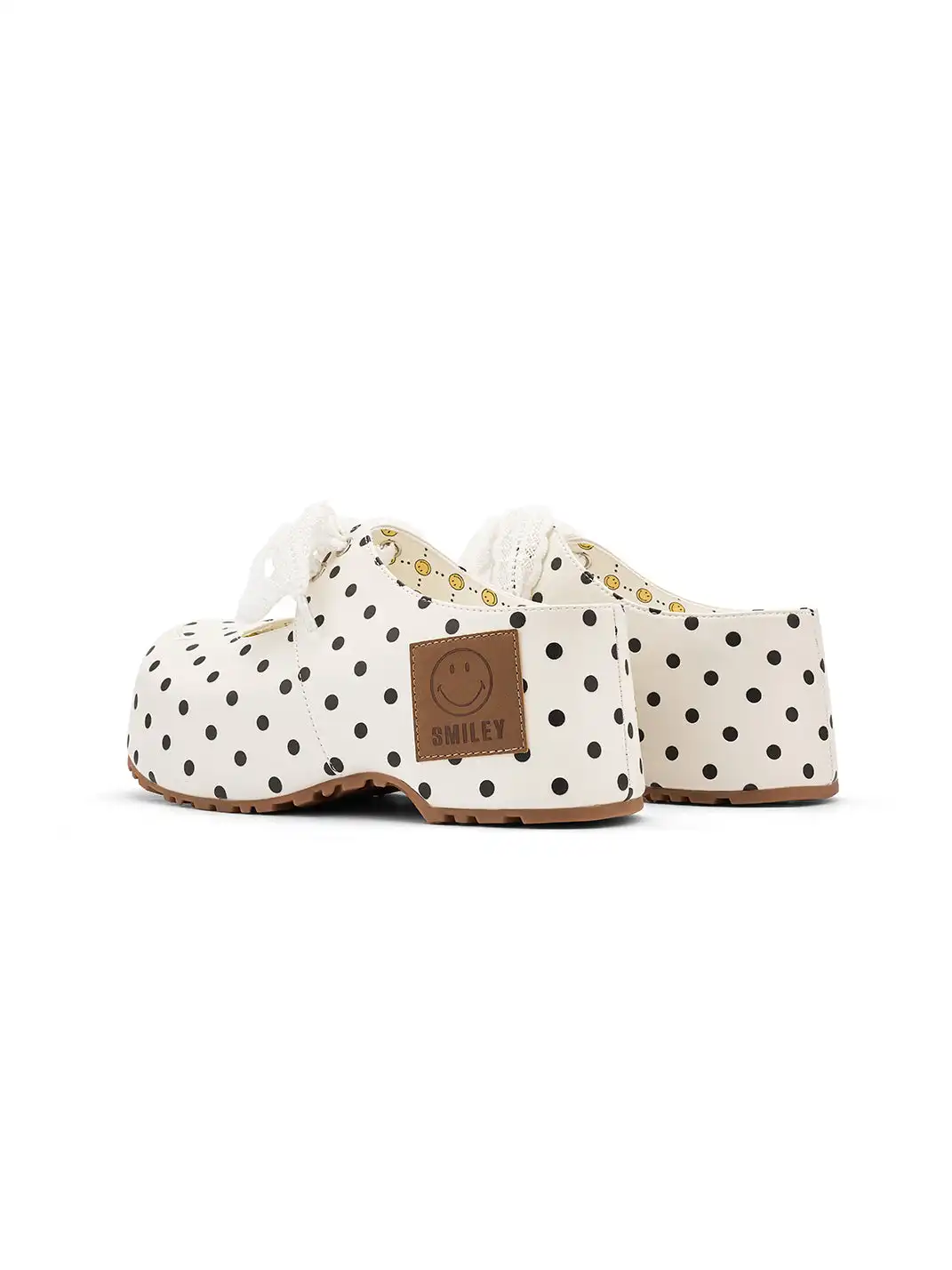 SMILEY | Satin Bow Polka Dot Platform Slide Sandals-White