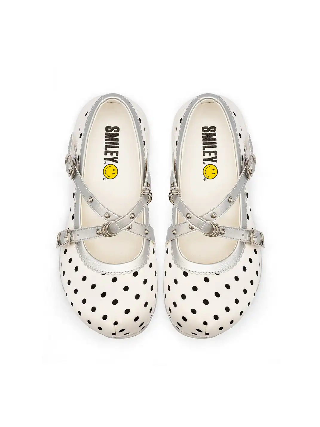 SMILEY | Polka Dot Double Strap Platform Mary Jane Sneakers-White