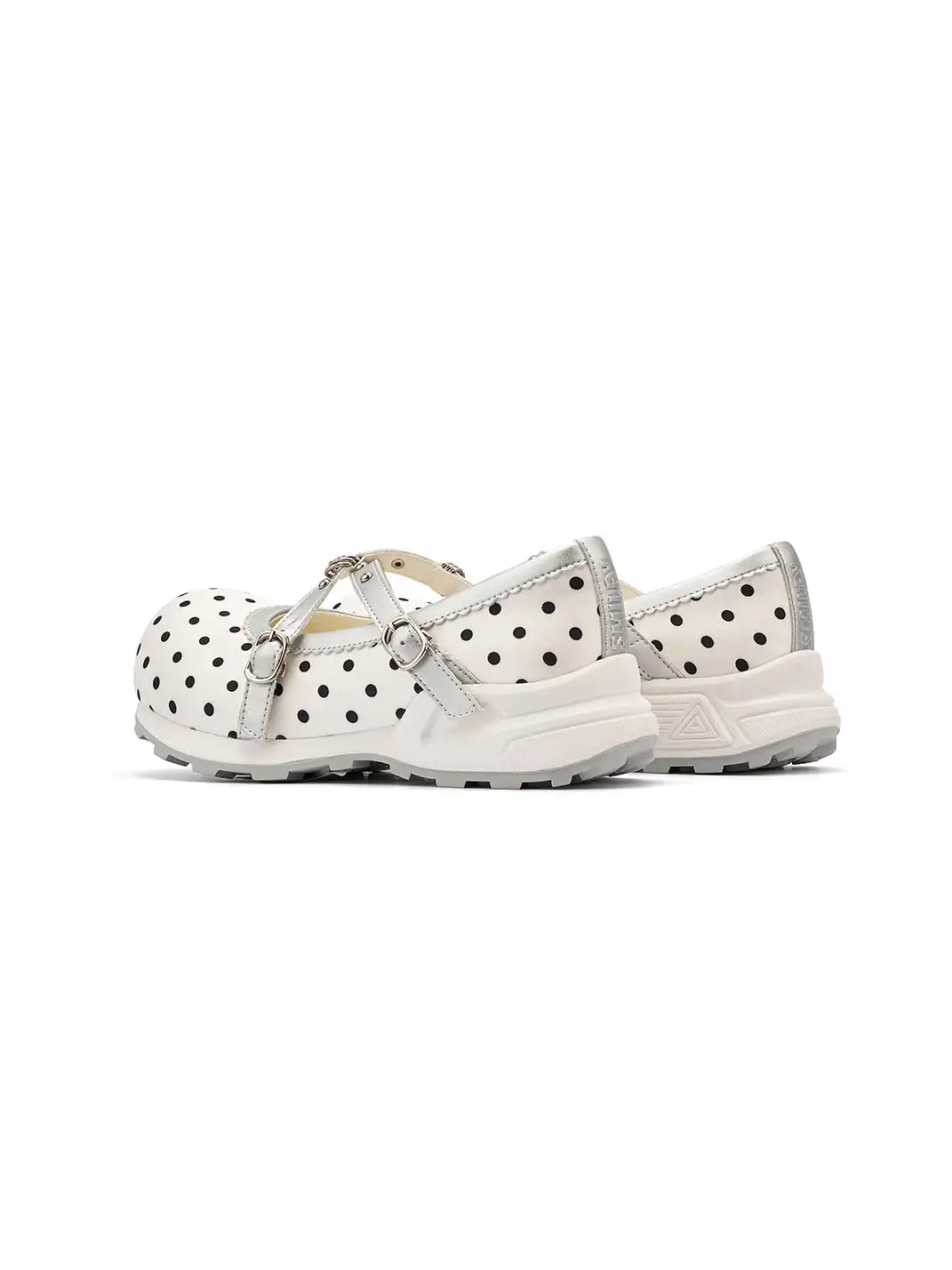 SMILEY | Polka Dot Double Strap Platform Mary Jane Sneakers-White