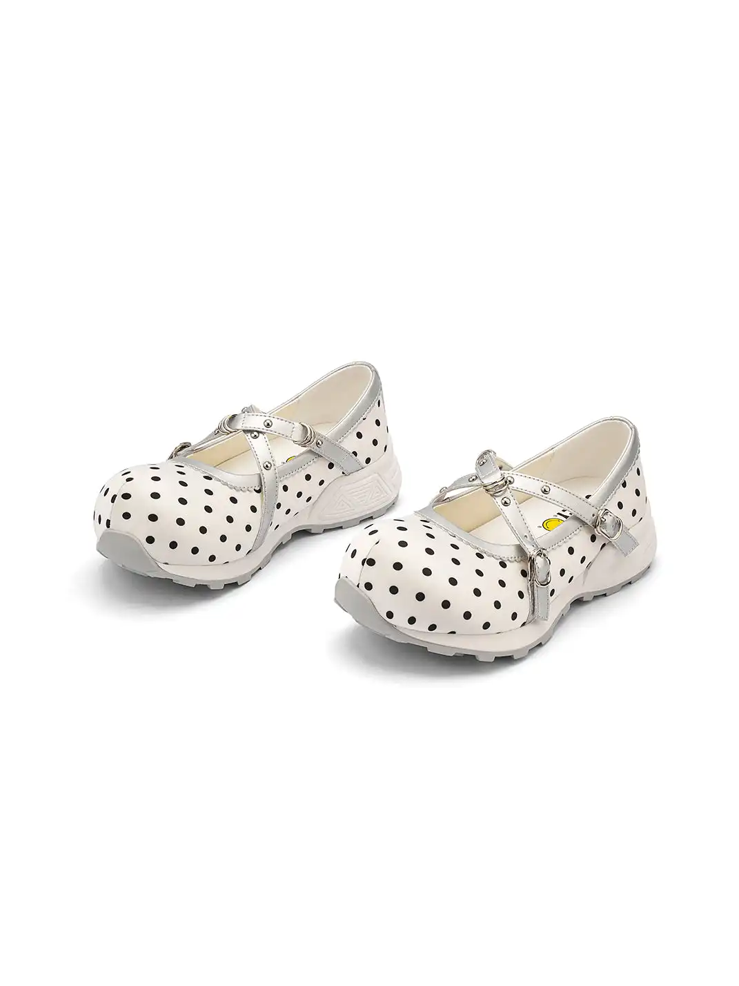 SMILEY | Polka Dot Double Strap Platform Mary Jane Sneakers-White