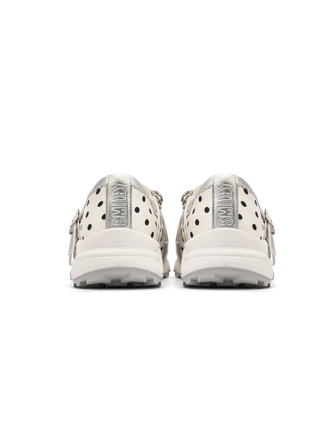 SMILEY | Polka Dot Double Strap Platform Mary Jane Sneakers-White