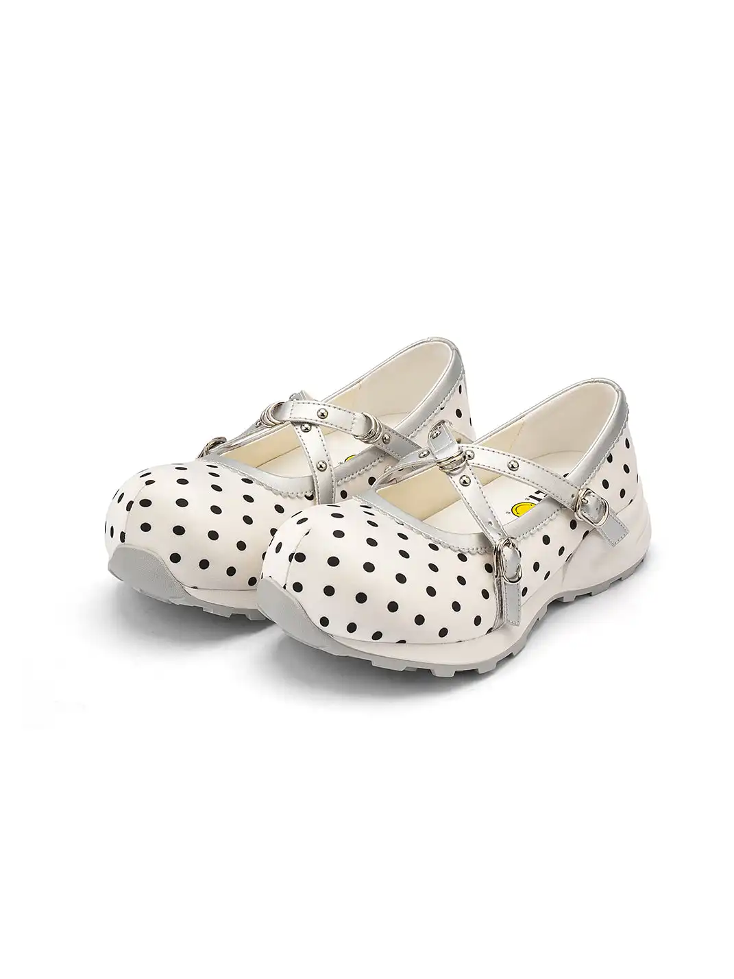 SMILEY | Polka Dot Double Strap Platform Mary Jane Sneakers-White