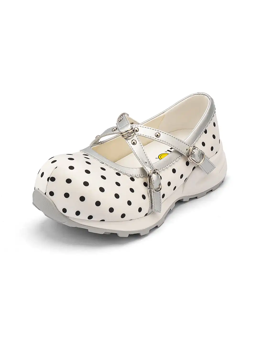 SMILEY | Polka Dot Double Strap Platform Mary Jane Sneakers-White