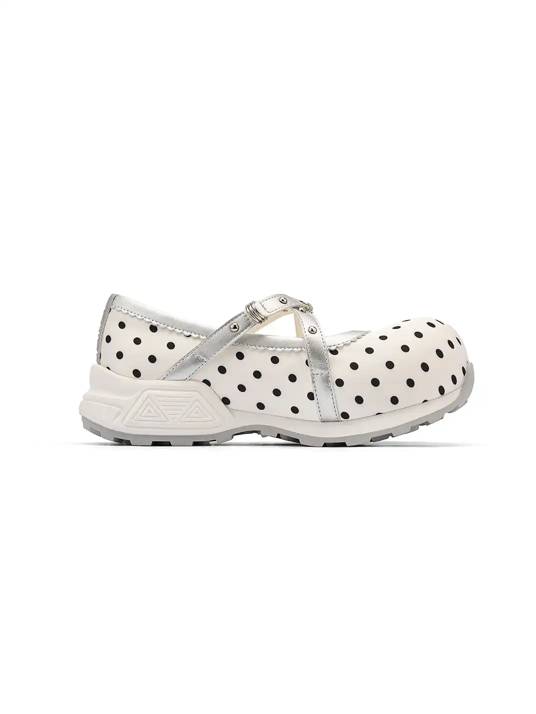 SMILEY | Polka Dot Double Strap Platform Mary Jane Sneakers-White