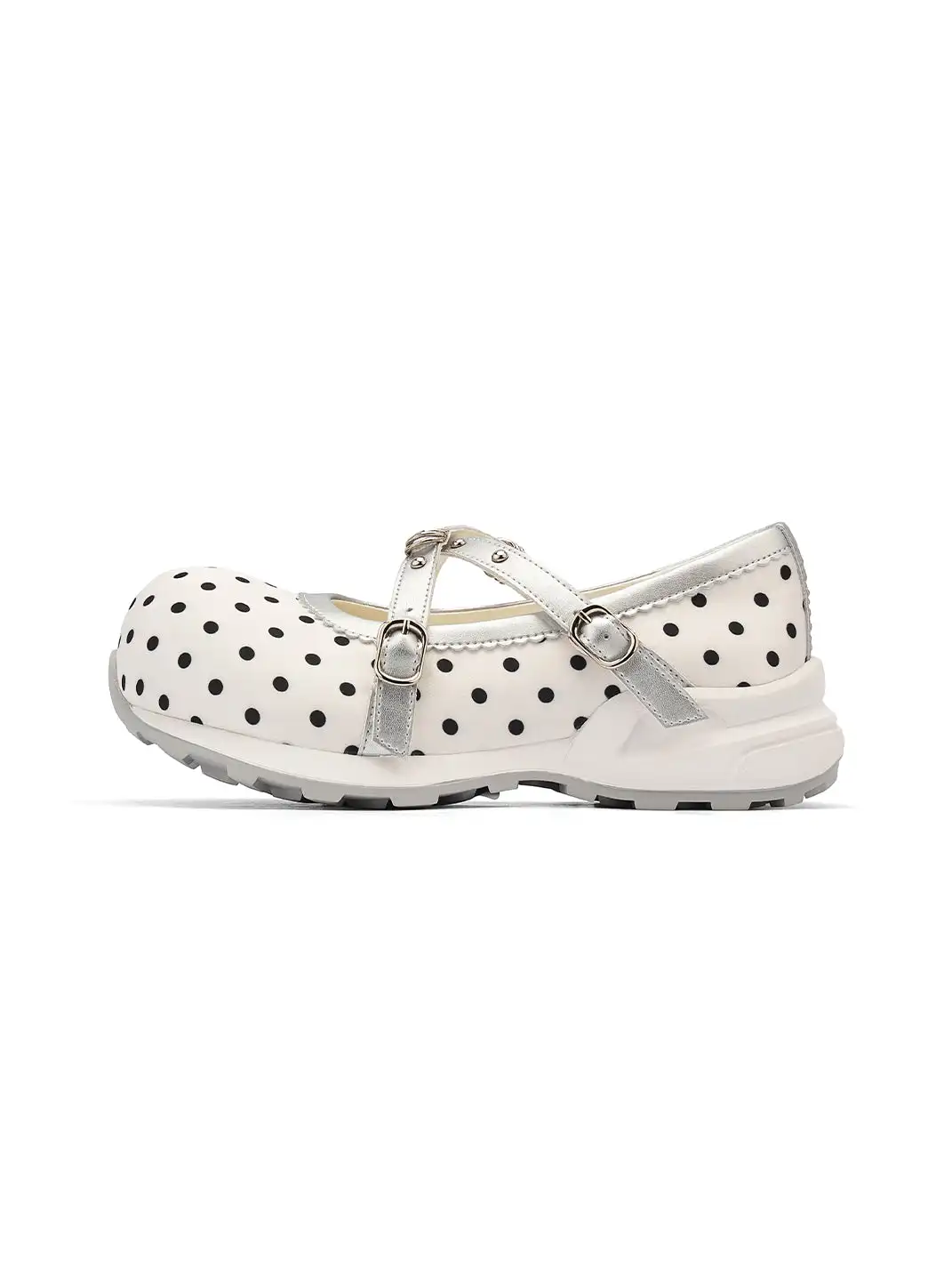SMILEY | Polka Dot Double Strap Platform Mary Jane Sneakers-White