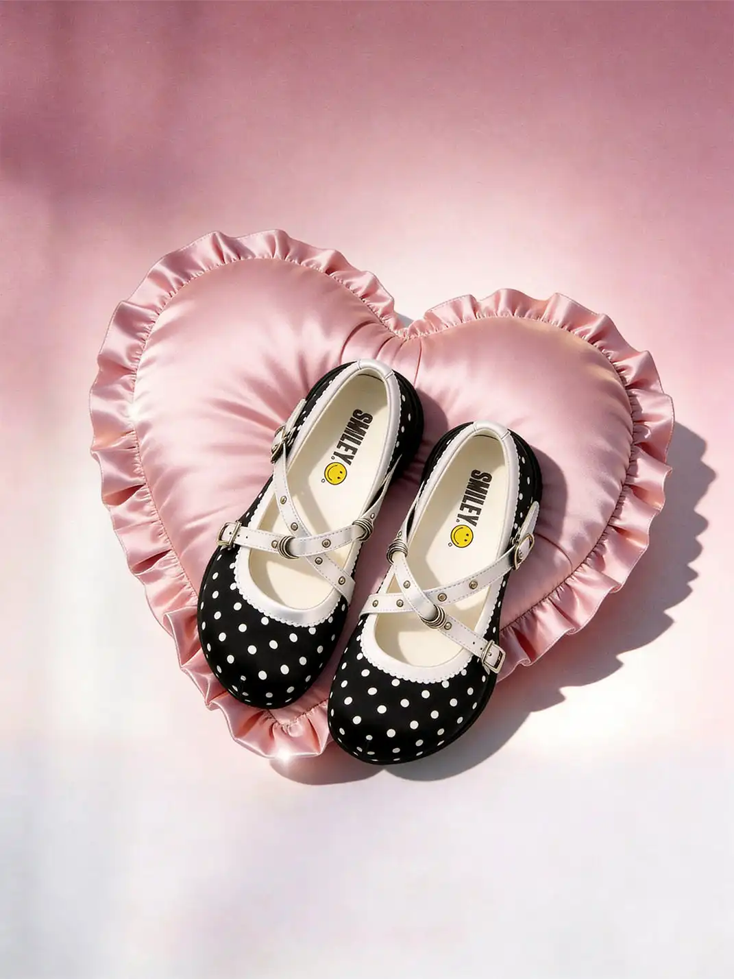 SMILEY | Polka Dot Double Strap Platform Mary Jane Sneakers-Black