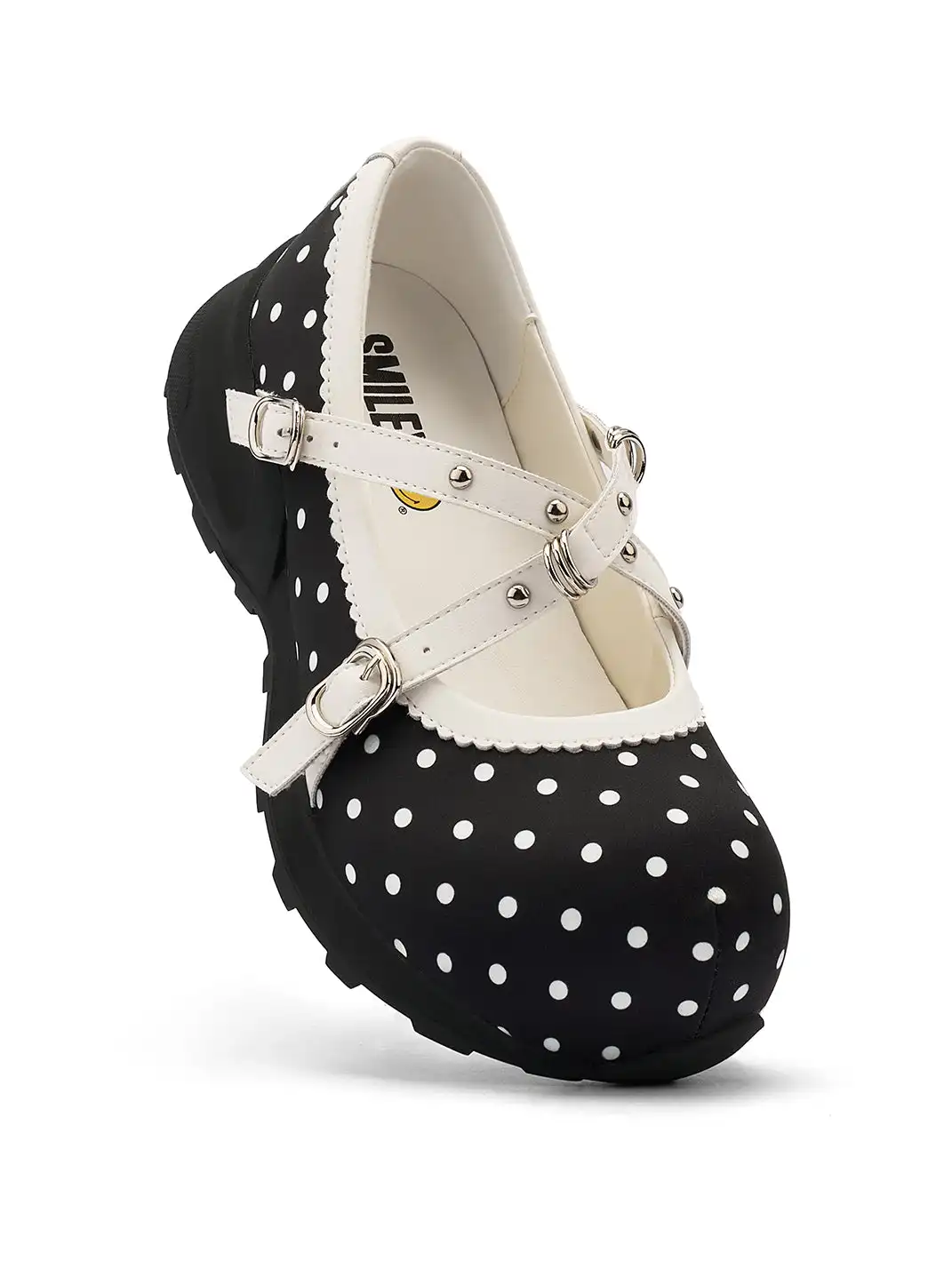 SMILEY | Polka Dot Double Strap Platform Mary Jane Sneakers-Black