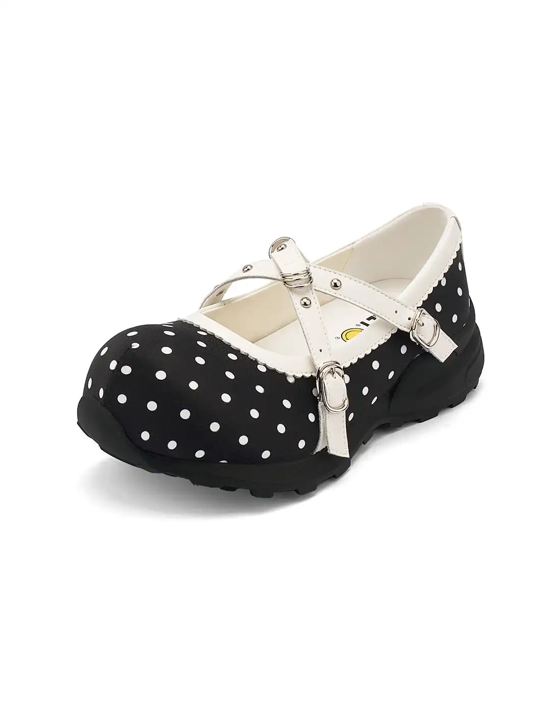 SMILEY | Polka Dot Double Strap Platform Mary Jane Sneakers-Black
