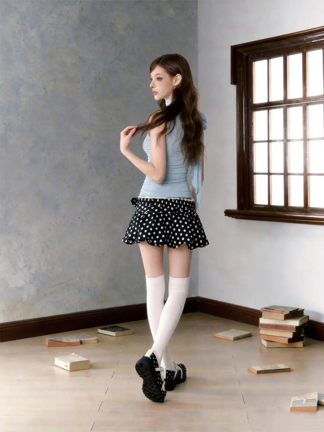 SMILEY | Polka Dot Double Strap Platform Mary Jane Sneakers-Black