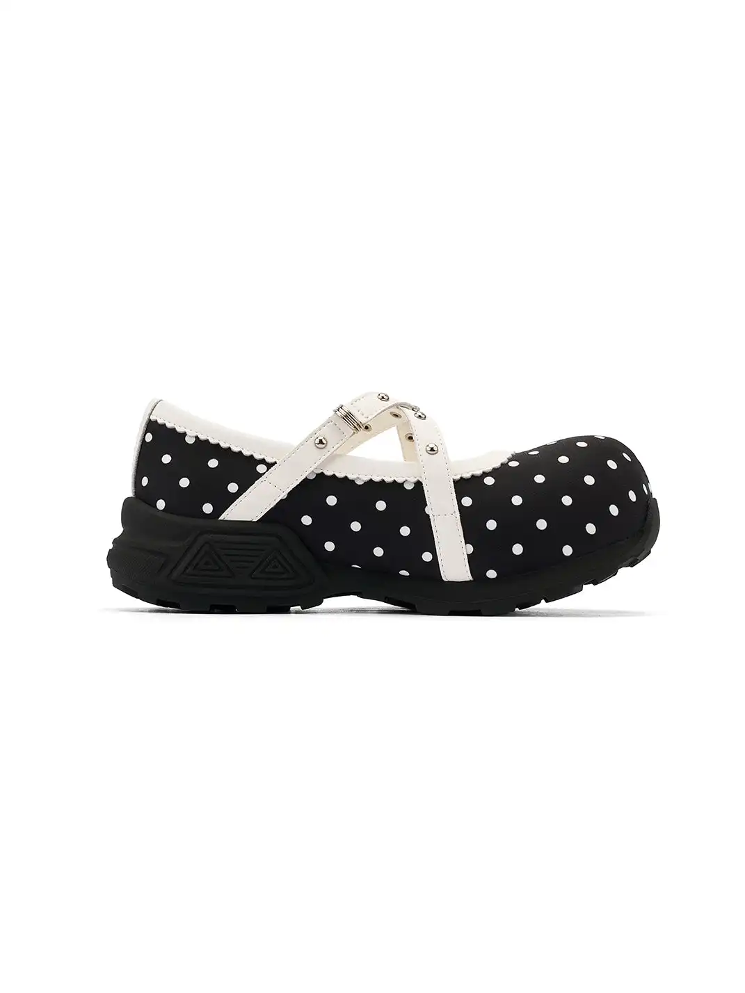 SMILEY | Polka Dot Double Strap Platform Mary Jane Sneakers-Black