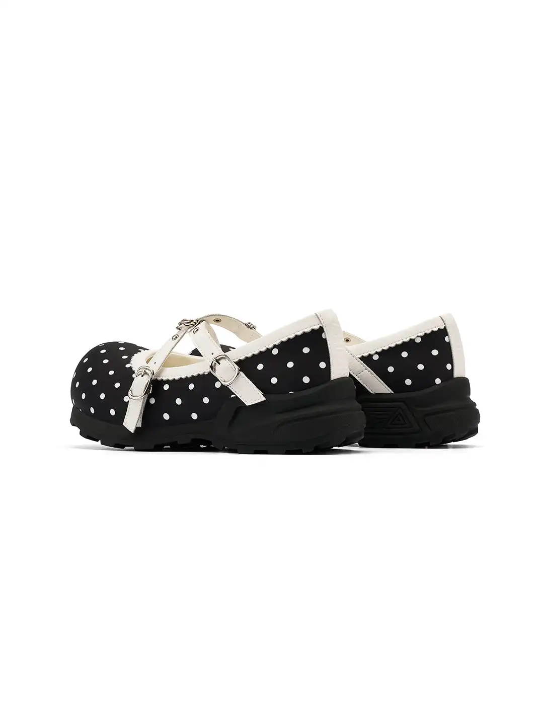SMILEY | Polka Dot Double Strap Platform Mary Jane Sneakers-Black