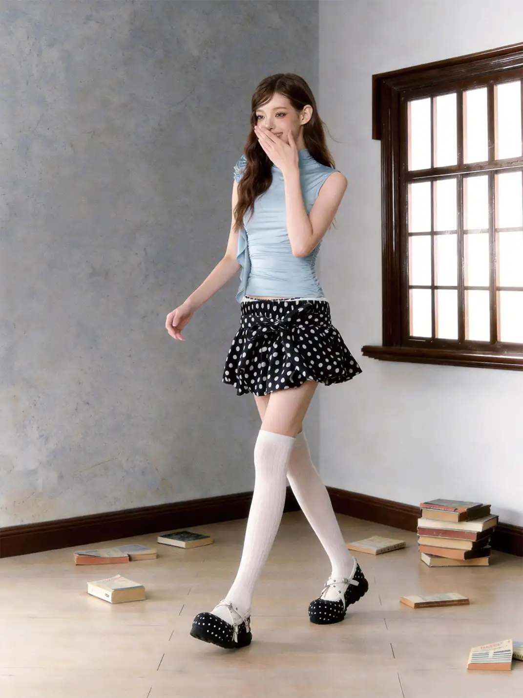 SMILEY | Polka Dot Double Strap Platform Mary Jane Sneakers-Black