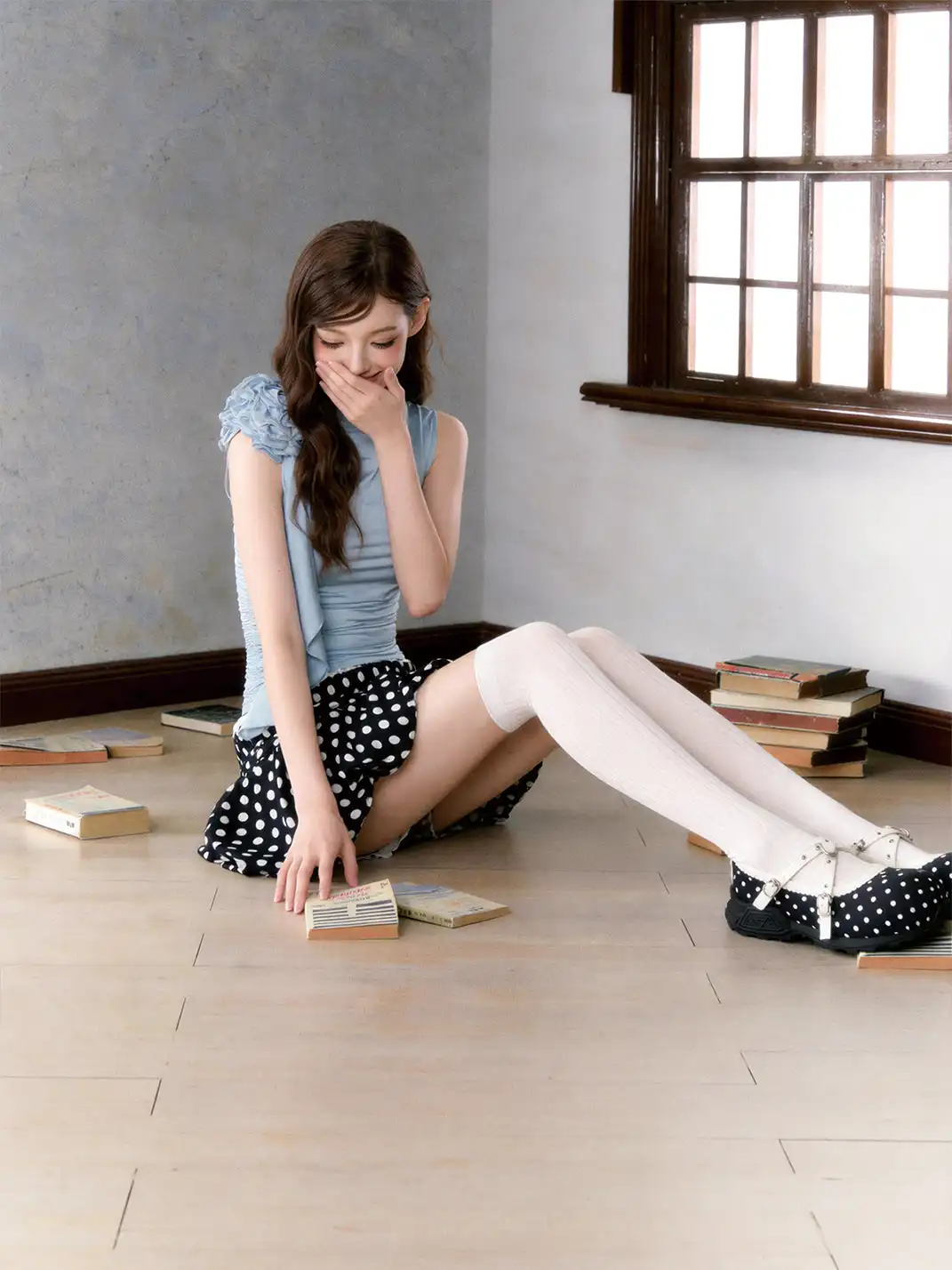 SMILEY | Polka Dot Double Strap Platform Mary Jane Sneakers-Black
